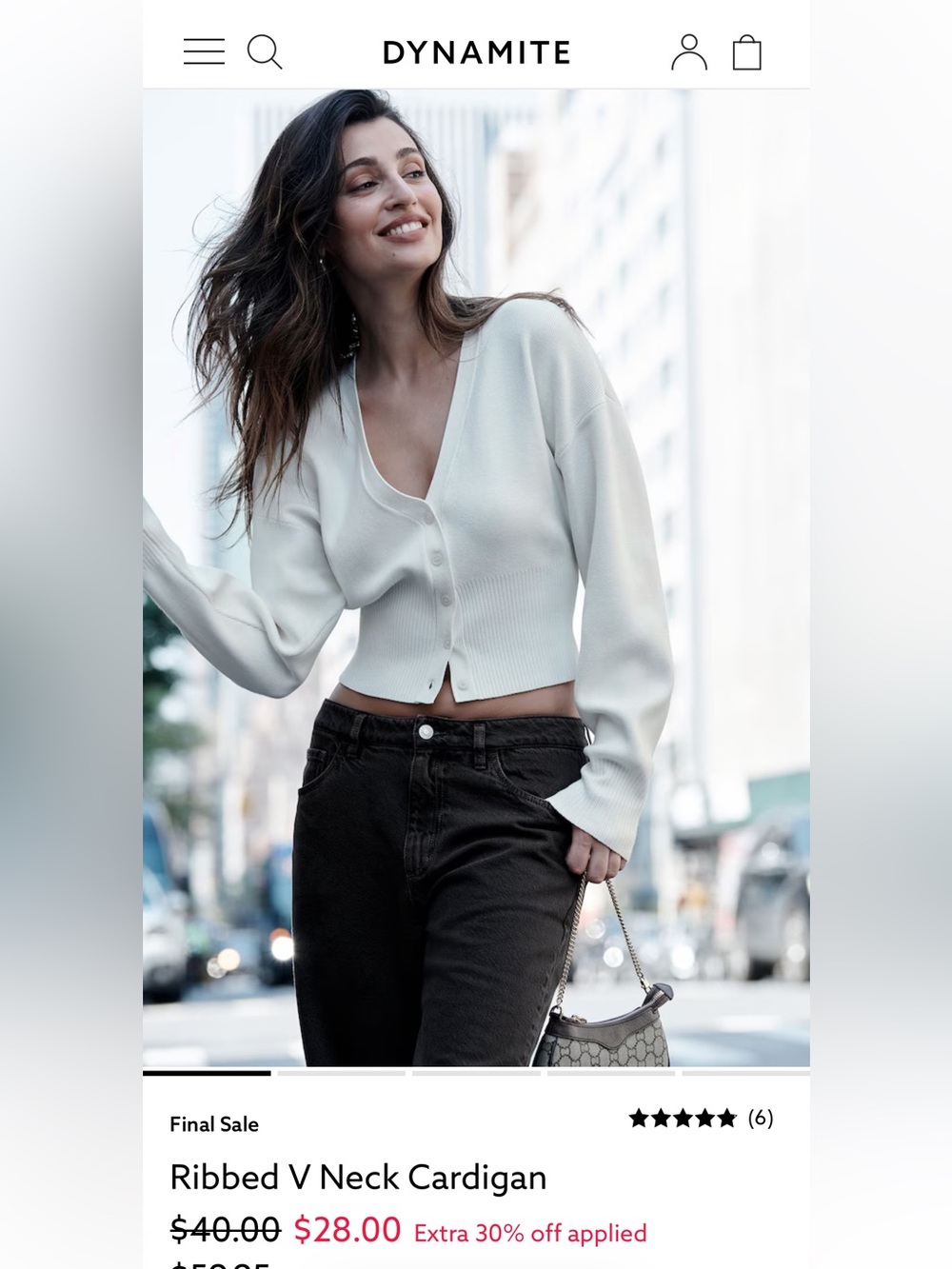 ISO Dynamite Cream Ribbed V-Neck Cardigan